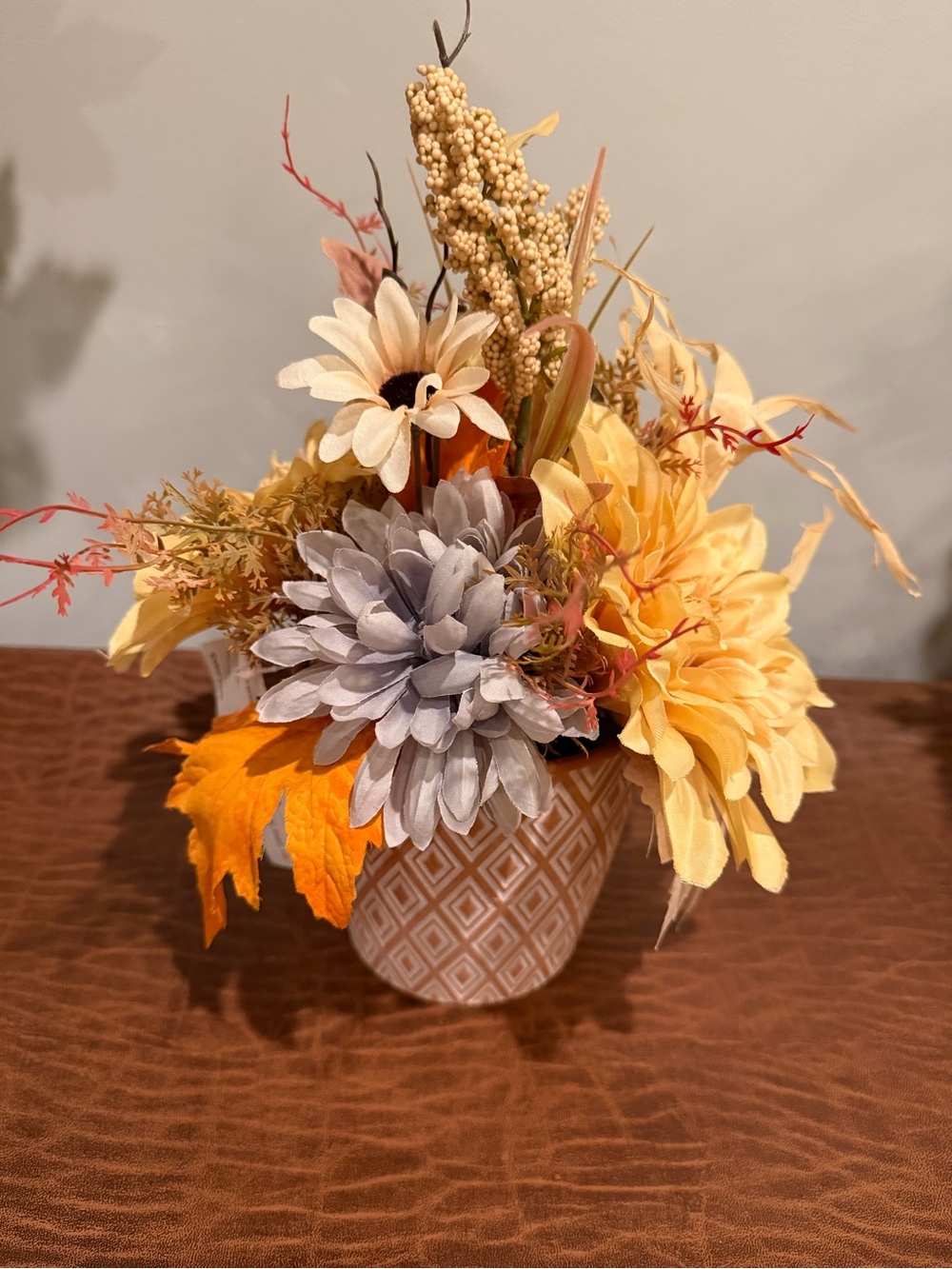 Autumn Faux Floral Arrangement in Yellow and Cream NWT
